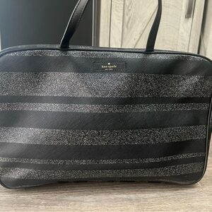 Kate Spade Black and Gray Striped Make Up-Accessory Travel Bag